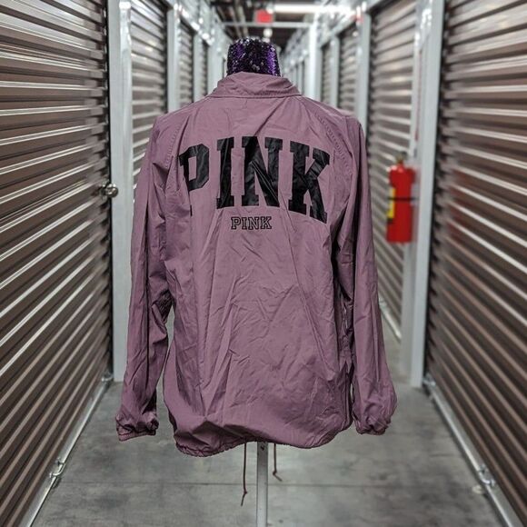 Retro Y2K PINK Size Medium Mauve‎ Pink Rain Coat w Snap Closure - Picture 2 of 8